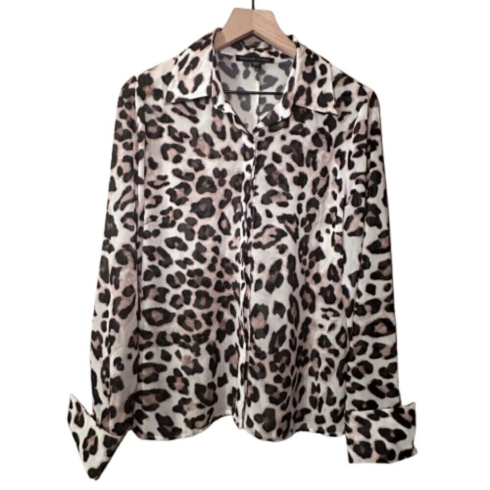 Women's 10 Boston Proper Leopard Print Button Down Sheer-Like Print